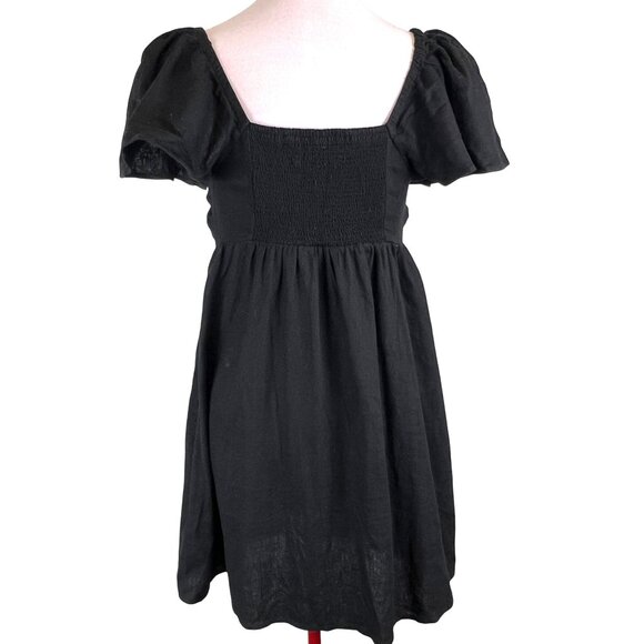 Old Navy Womans S Black Baby Doll Peasant Boho Smocked Back Mini Dress Pockets - Picture 3 of 9